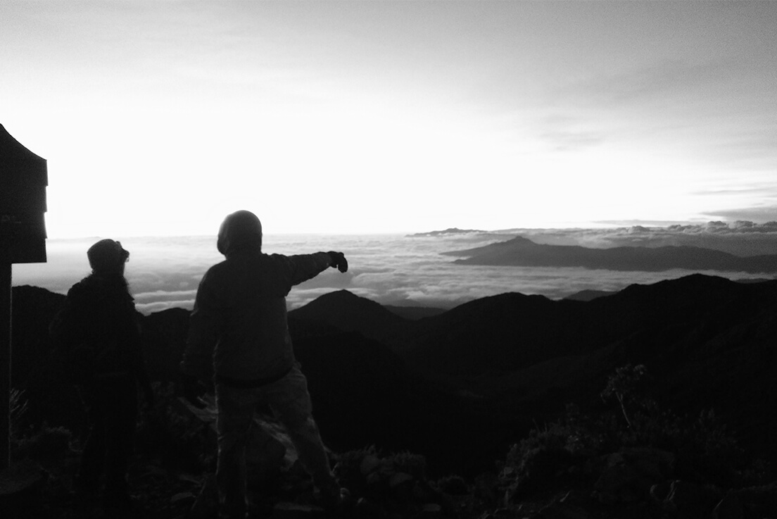 Guide pointing at the clouds